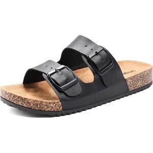 Getoeu Womens Size 6 Black Buckle Strap Cork Flat Casual Comfort Sandals Shoes